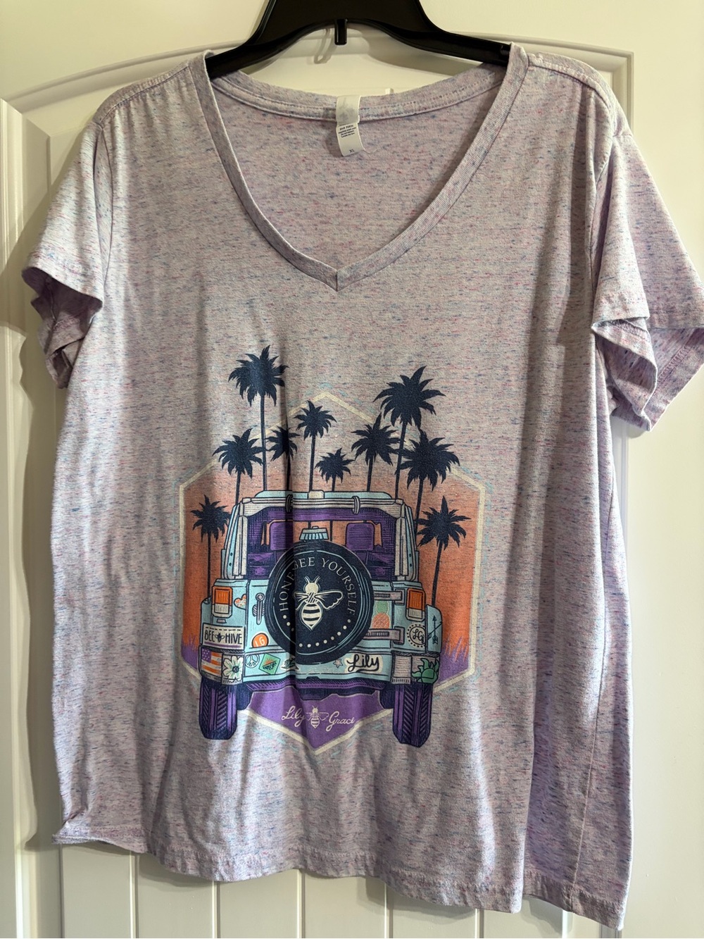 Lily Grace Lavender Palm-Print V-Neck Tee